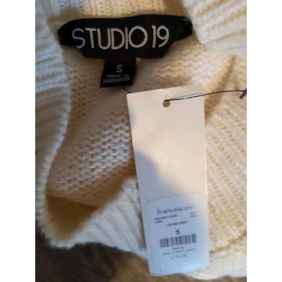 Studio 19 Womens Sweater Cable Knit Top Small Cream Ivory Mock neck Ruffle NEW - Picture 6 of 8